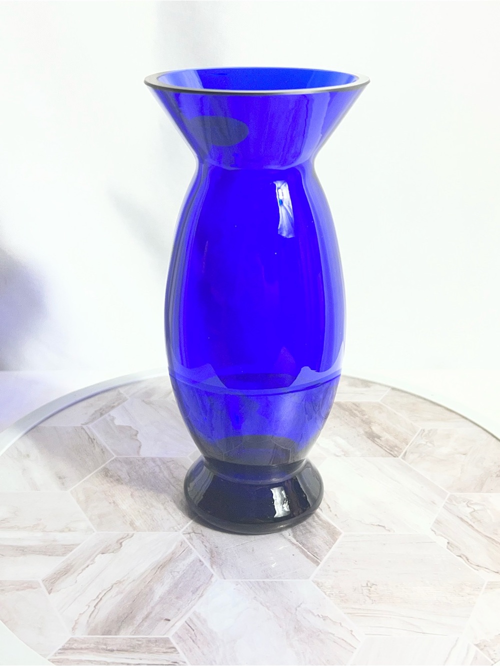 WANDA Poland Cobalt Blue Hand Blown Art Glass Vase 9” Footed Flared Rim